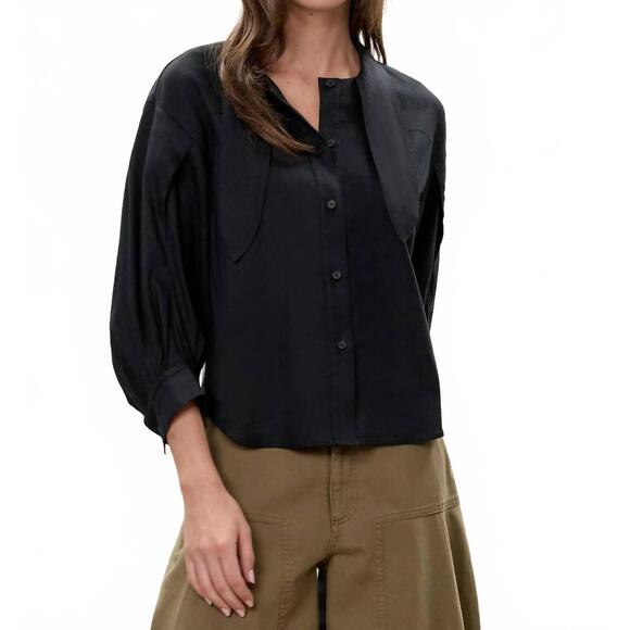 NEW REBECCA TAYLOR stretch linen top in black